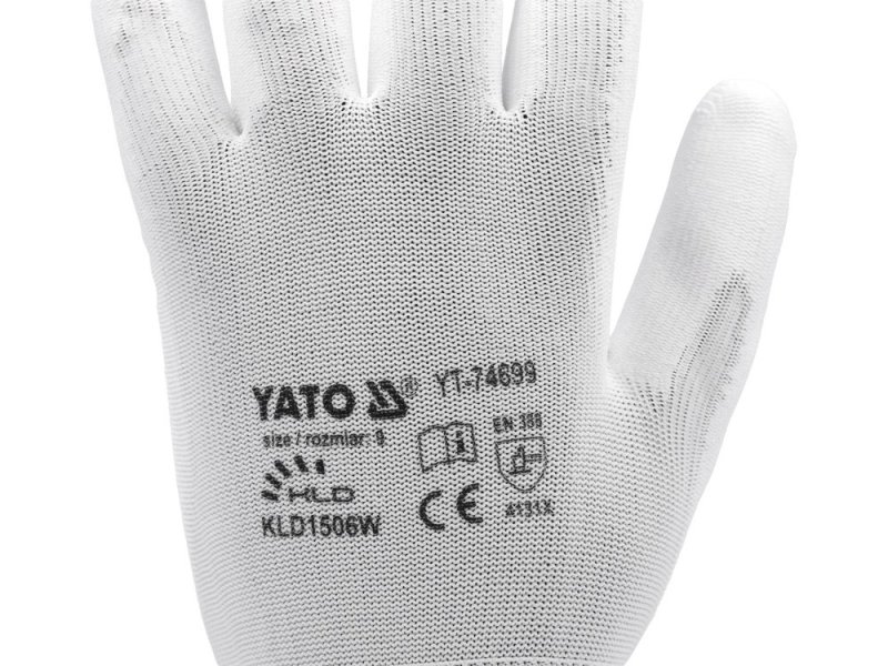 Рукавички робочі з поліуретановим покриттям YATO YT-74699, розмір 9, білі