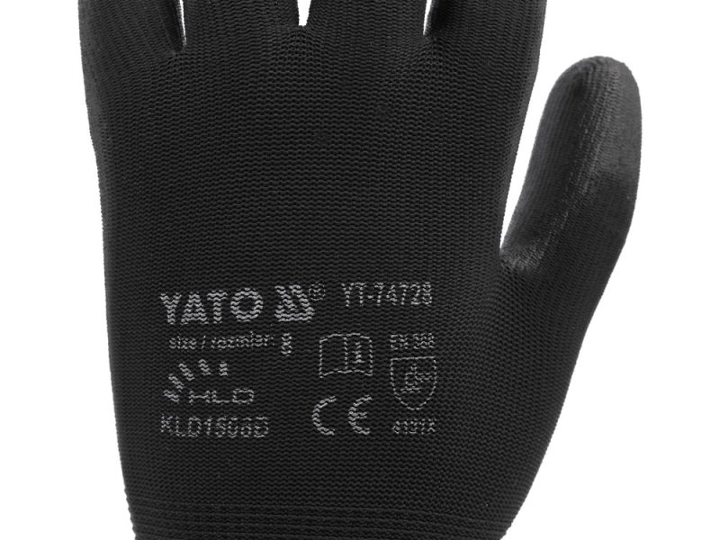 Рукавички робочі з поліуретановим покриттям YATO YT-74728, розмір 8, чорні