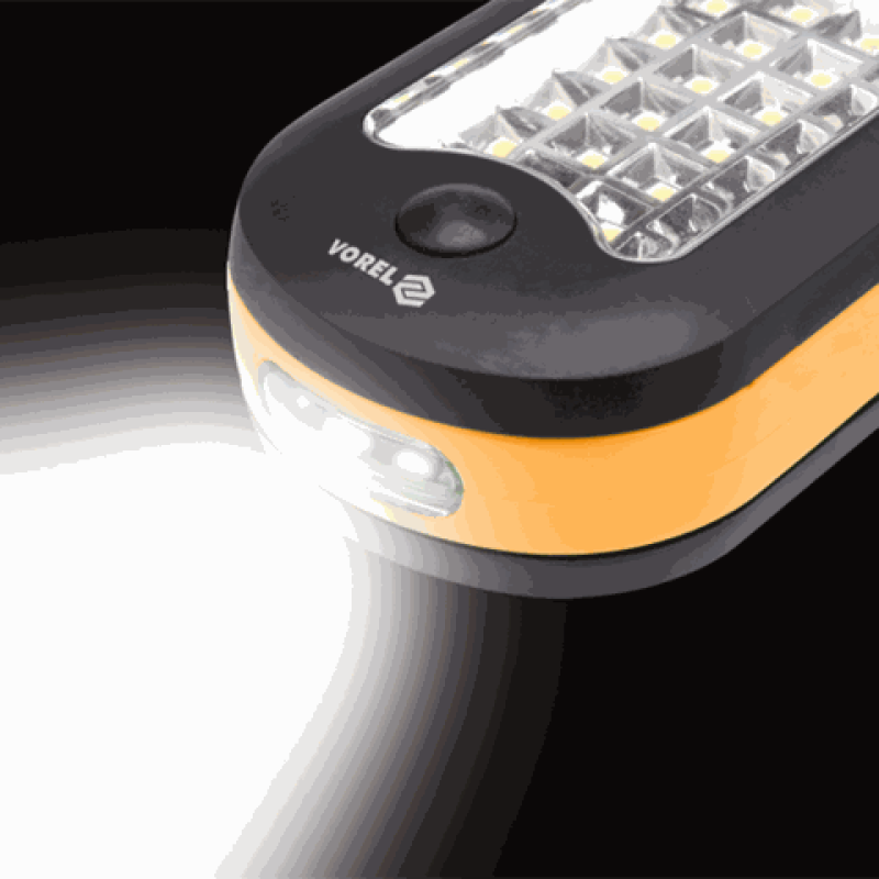Светильник для мастерской ручной VOREL 82731, 24+3 LED, 3xAAA, магнит и крюк