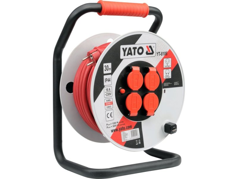 Удлинитель на катушке 30 м YATO YT-8106, 4 розетки, 3G2,5, IP44