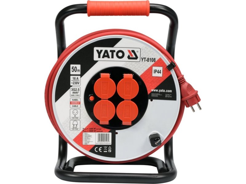 Удлинитель на катушке 50 м YATO YT-8108, 4 розетки, 3G2,5, IP44