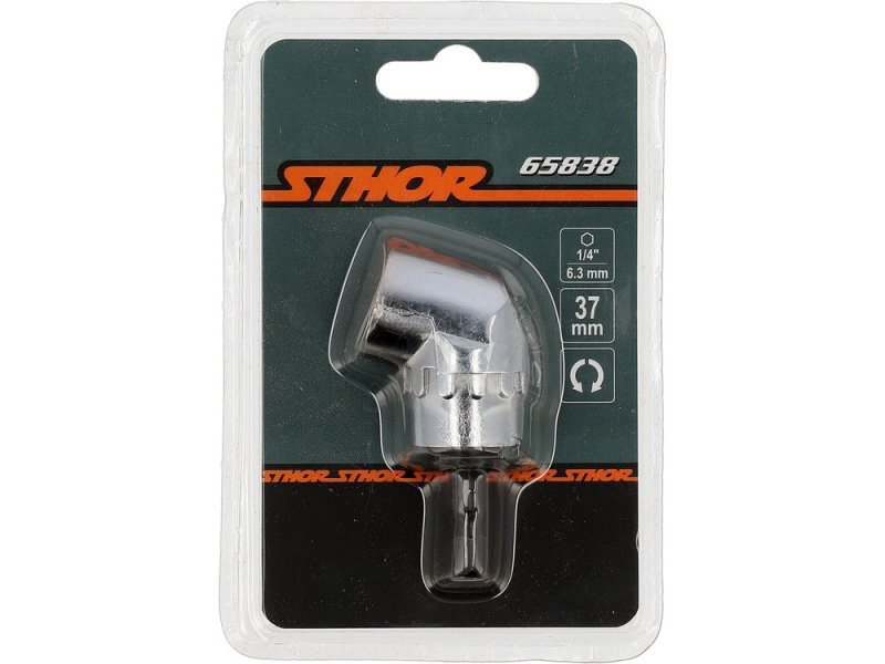 Угловой адаптер для шуруповерта STHOR 65838, 37 мм, 1/4" HEX, реверс