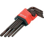 Ключи "TORX" Г-образные YATO: T10- T50, 2-сторонние, l= 91- 174 мм, 9 шт. [5/60] YT-05680