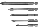 Набір свердл по склу і кераміці STHOR : Ø= 4, 5, 6, 8, 10 мм, YG6X, HEX-1/4", 5 шт (21709)