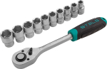 Набор торцевых 6-гр. головок 1/2" (10-24) 12 предметов с трещоткой Stels