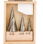 Набор сверел ступенчатых из 3-х шт (4х12 5ст.4х20 9ст.4х32 15ст.) в дерев. коробке