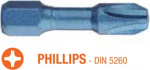 Насадка отверточная ударная USH Blue Shock: Philips PH2 x 30 мм Torsion, Уп. 25 шт.